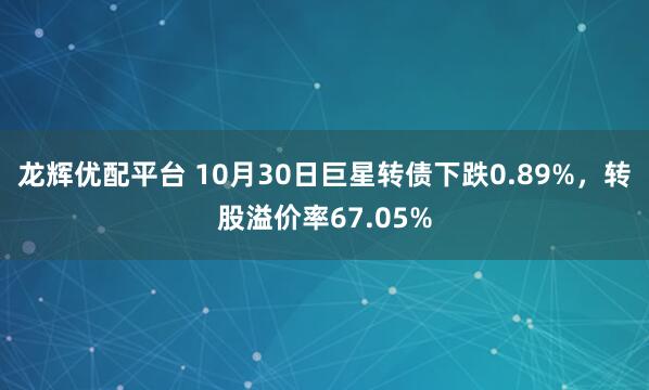 龙辉优配平台 10月30日巨星转债下跌0.89%，转股溢价率67.05%